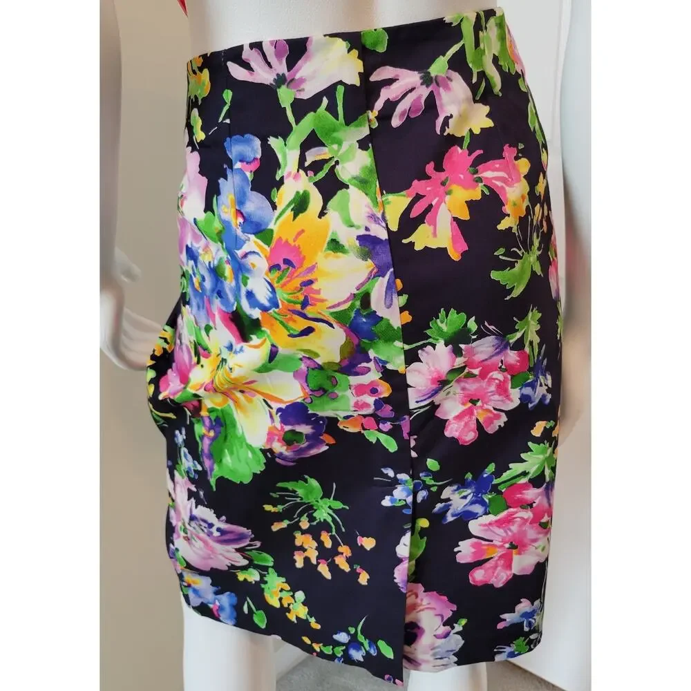 LAUREN  RALPH LAUREN Petite Floral Navy Pencil Skirt Knee Length Size PL